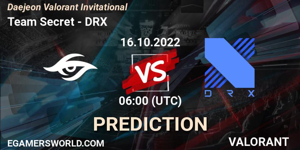 Prognose für das Spiel Team Secret VS DRX. 16.10.2022 at 06:00. VALORANT - Daejeon Valorant Invitational
