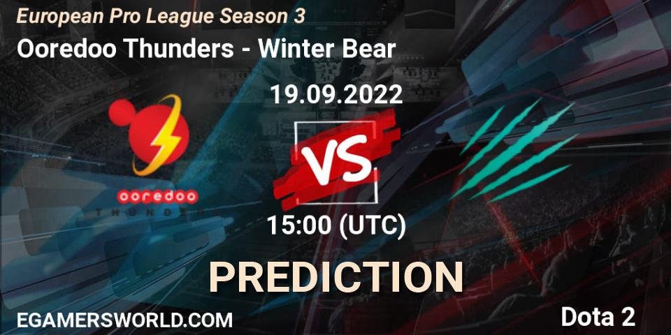 Prognose für das Spiel Ooredoo Thunders VS Winter Bear. 20.09.2022 at 18:15. Dota 2 - European Pro League Season 3 