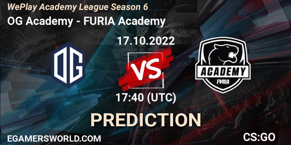 Prognose für das Spiel OG Academy VS FURIA Academy. 17.10.2022 at 16:50. Counter-Strike (CS2) - WePlay Academy League Season 6