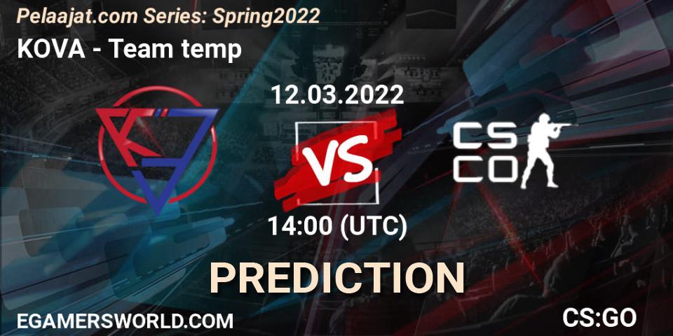 Prognose für das Spiel KOVA VS Team temp. 12.03.2022 at 14:00. Counter-Strike (CS2) - Pelaajat.com Series: Spring 2022