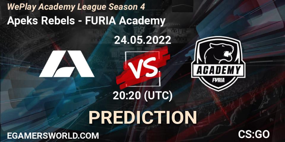 Prognose für das Spiel Apeks Rebels VS FURIA Academy. 24.05.2022 at 19:20. Counter-Strike (CS2) - WePlay Academy League Season 4