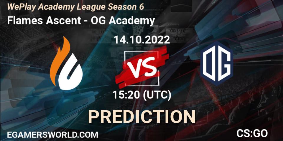 Prognose für das Spiel Flames Ascent VS OG Academy. 14.10.2022 at 15:20. Counter-Strike (CS2) - WePlay Academy League Season 6