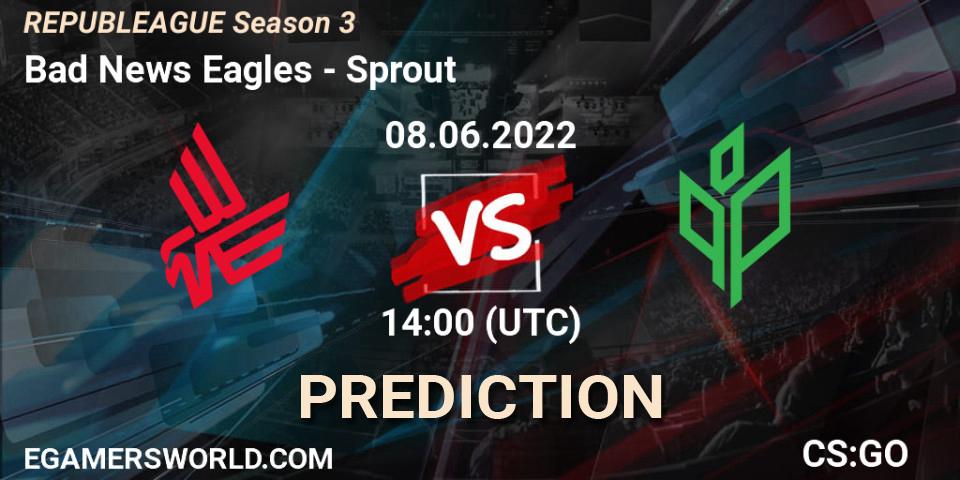 Prognose für das Spiel Bad News Eagles VS Sprout. 08.06.2022 at 14:00. Counter-Strike (CS2) - REPUBLEAGUE Season 3