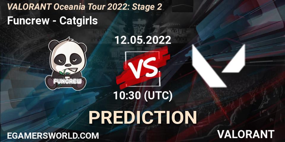 Prognose für das Spiel Funcrew VS Catgirls. 12.05.2022 at 10:30. VALORANT - VALORANT Oceania Tour 2022: Stage 2