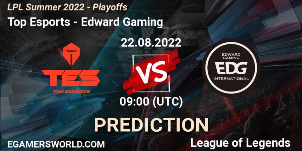Prognose für das Spiel Top Esports VS Edward Gaming. 22.08.2022 at 09:00. LoL - LPL Summer 2022 - Playoffs