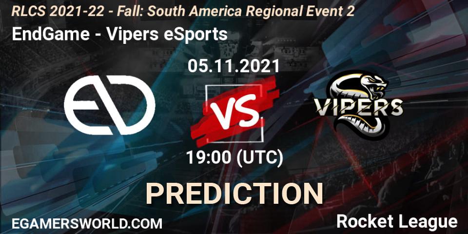 Prognose für das Spiel EndGame VS Vipers eSports. 05.11.2021 at 19:00. Rocket League - RLCS 2021-22 - Fall: South America Regional Event 2