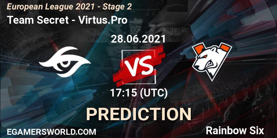 Prognose für das Spiel Team Secret VS Virtus.Pro. 28.06.2021 at 17:15. Rainbow Six - European League 2021 - Stage 2