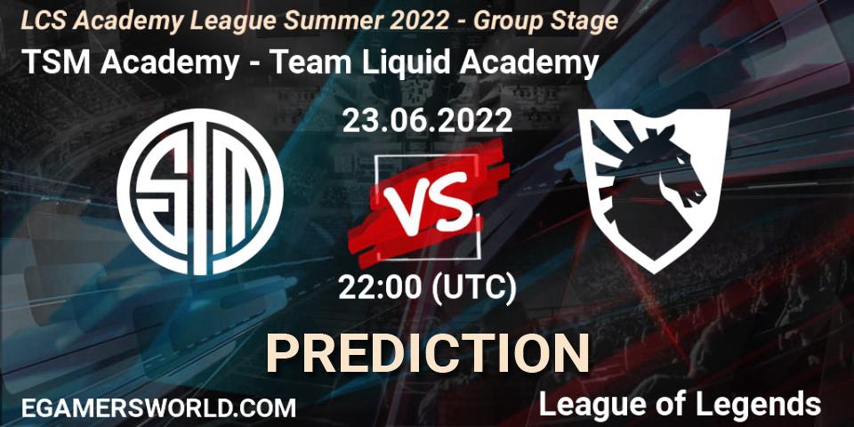 Prognose für das Spiel TSM Academy VS Team Liquid Academy. 23.06.22. LoL - LCS Academy League Summer 2022 - Group Stage