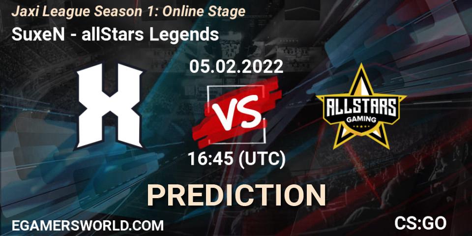 Prognose für das Spiel SuxeN VS allStars Gaming. 05.02.2022 at 16:45. Counter-Strike (CS2) - Jaxi League Season 1: Online Stage