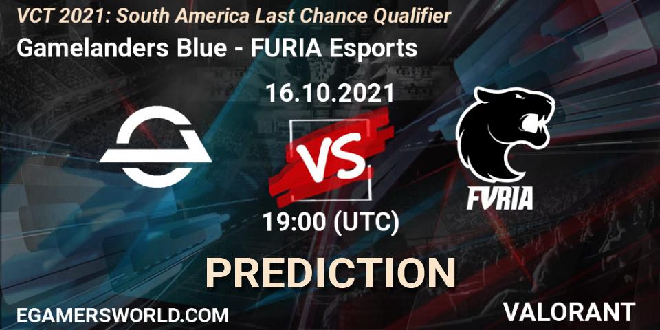 Prognose für das Spiel Gamelanders Blue VS FURIA Esports. 16.10.2021 at 20:00. VALORANT - VCT 2021: South America Last Chance Qualifier