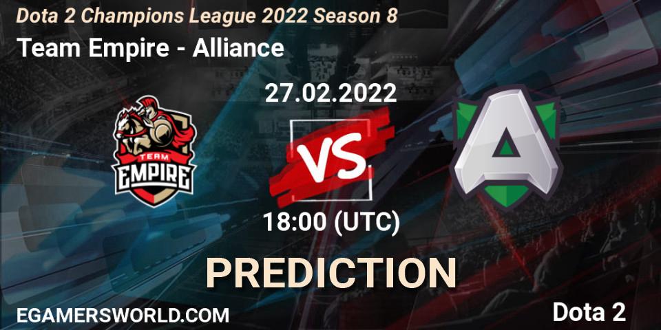 Prognose für das Spiel Team Empire VS Alliance. 27.02.22. Dota 2 - Dota 2 Champions League 2022 Season 8
