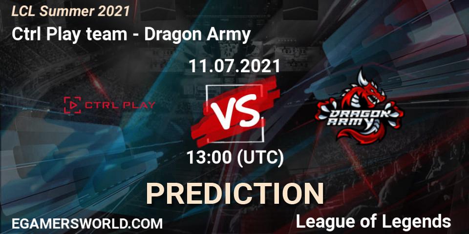 Prognose für das Spiel Ctrl Play team VS Dragon Army. 11.07.2021 at 13:00. LoL - LCL Summer 2021