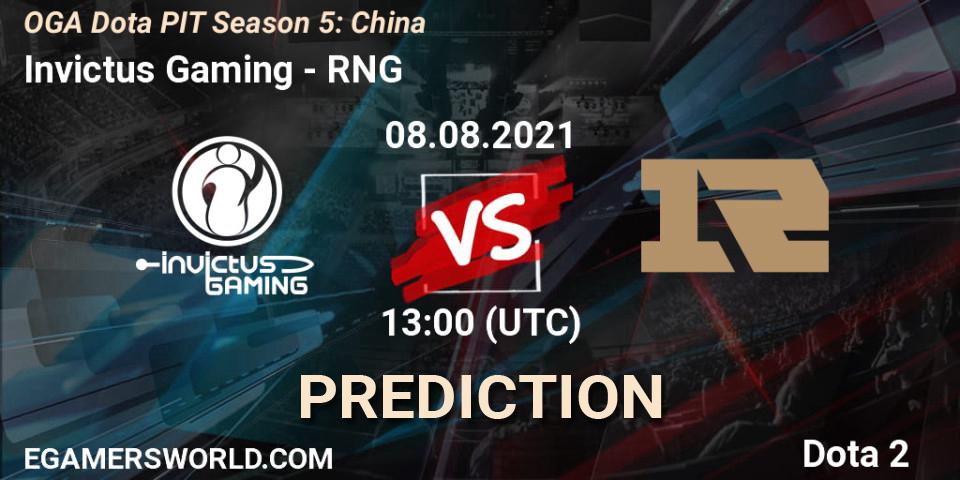 Prognose für das Spiel Invictus Gaming VS RNG. 08.08.2021 at 11:23. Dota 2 - OGA Dota PIT Season 5: China