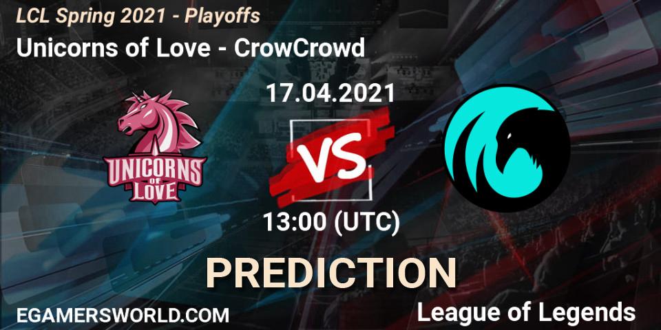 Prognose für das Spiel Unicorns of Love VS CrowCrowd. 17.04.21. LoL - LCL Spring 2021 - Playoffs