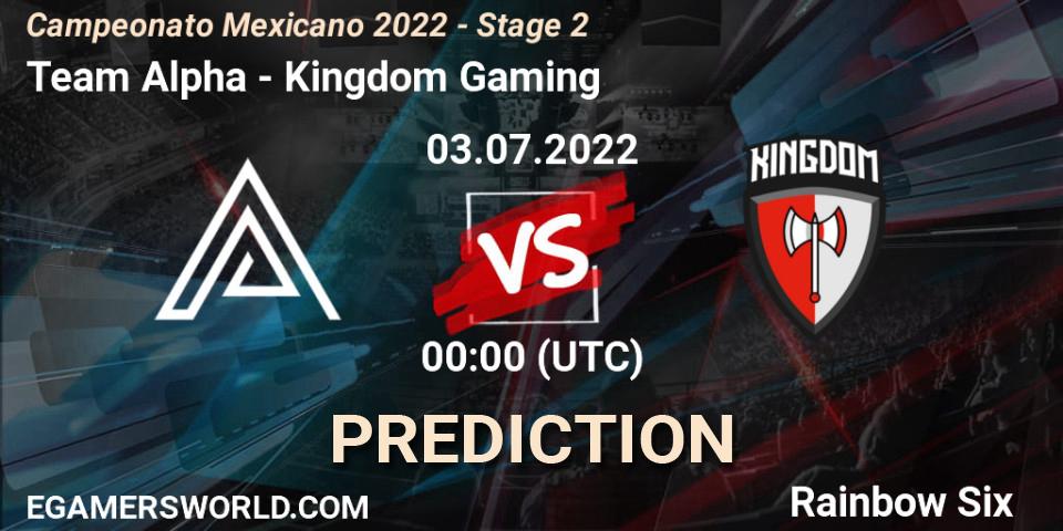 Prognose für das Spiel Team Alpha VS Kingdom Gaming. 02.07.2022 at 23:00. Rainbow Six - Campeonato Mexicano 2022 - Stage 2