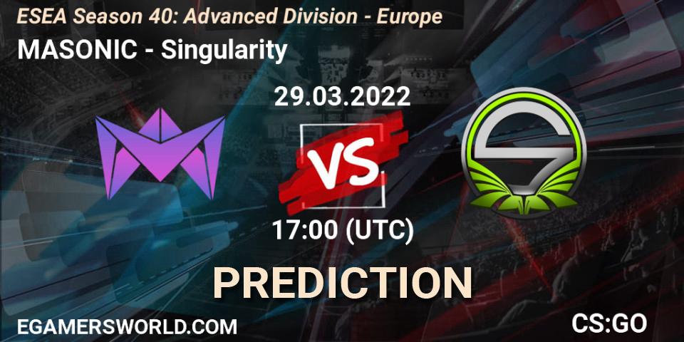 Prognose für das Spiel MASONIC VS Singularity. 29.03.22. CS2 (CS:GO) - ESEA Season 40: Advanced Division - Europe