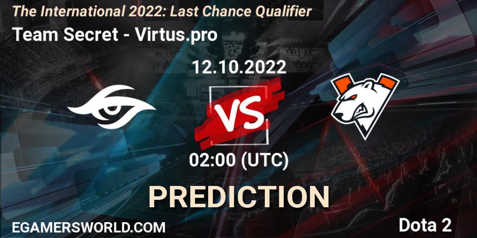 Prognose für das Spiel Team Secret VS Virtus.pro. 12.10.22. Dota 2 - The International 2022: Last Chance Qualifier