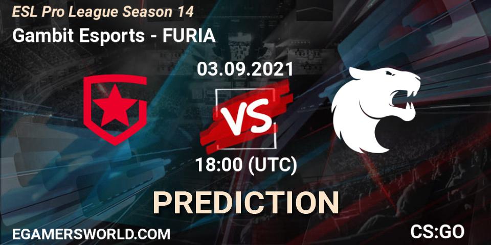 Prognose für das Spiel Gambit Esports VS FURIA. 03.09.2021 at 18:00. Counter-Strike (CS2) - ESL Pro League Season 14