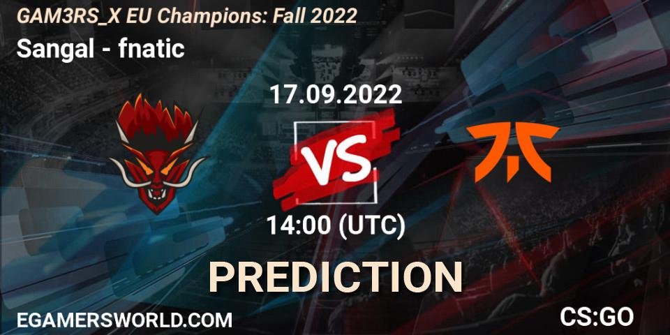 Prognose für das Spiel Sangal VS fnatic. 17.09.2022 at 14:00. Counter-Strike (CS2) - GAM3RS_X EU Champions: Fall 2022