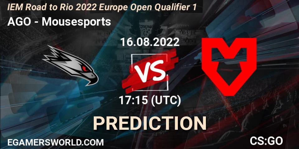 Prognose für das Spiel AGO VS Mousesports. 16.08.22. CS2 (CS:GO) - IEM Road to Rio 2022 Europe Open Qualifier 1