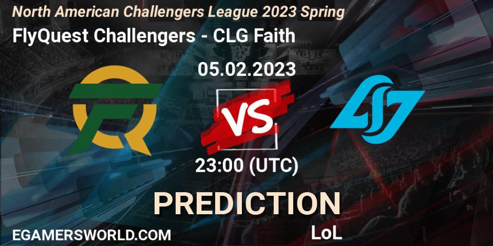 Prognose für das Spiel FlyQuest Challengers VS CLG Faith. 05.02.23. LoL - NACL 2023 Spring - Group Stage