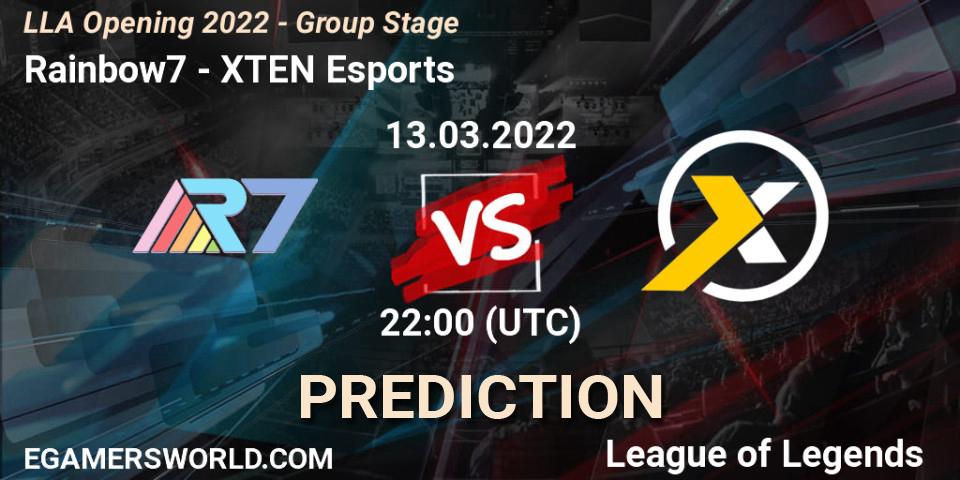 Prognose für das Spiel Rainbow7 VS XTEN Esports. 13.03.22. LoL - LLA Opening 2022 - Group Stage