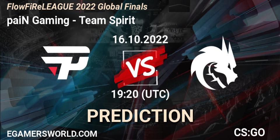 Prognose für das Spiel paiN Gaming VS Team Spirit. 16.10.2022 at 19:20. Counter-Strike (CS2) - FlowFiReLEAGUE 2022 Global Finals