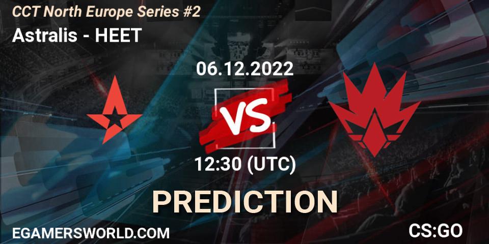 Prognose für das Spiel Astralis VS HEET. 06.12.2022 at 13:40. Counter-Strike (CS2) - CCT North Europe Series #2