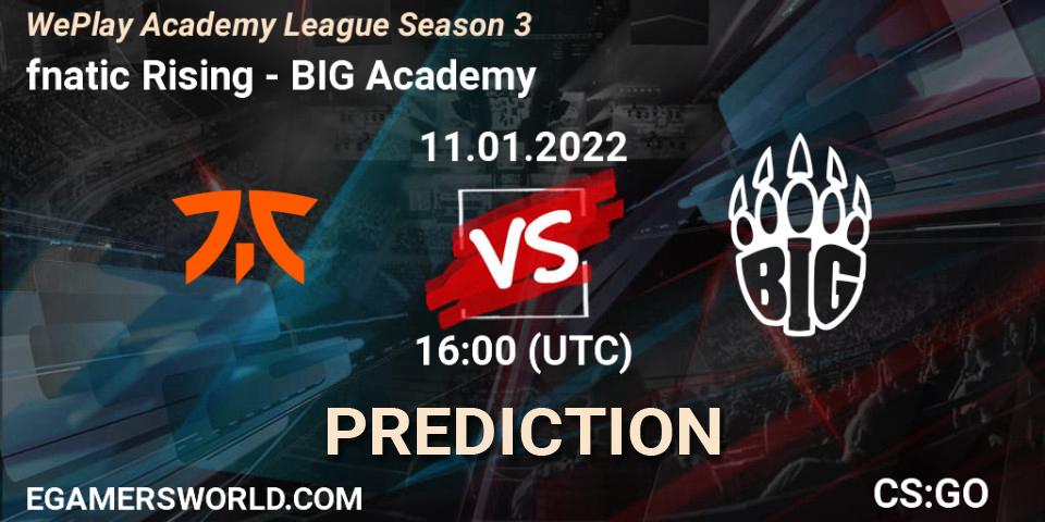 Prognose für das Spiel fnatic Rising VS BIG Academy. 11.01.2022 at 16:00. Counter-Strike (CS2) - WePlay Academy League Season 3