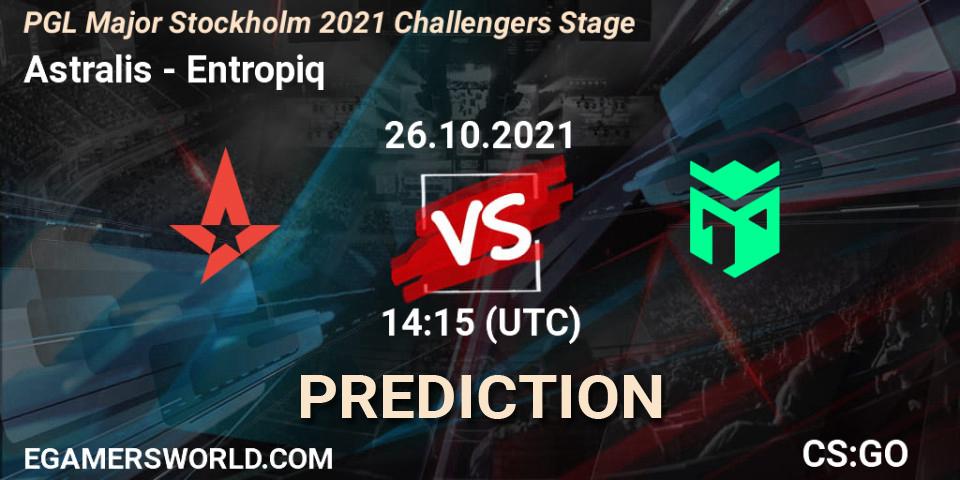 Prognose für das Spiel Astralis VS Entropiq. 26.10.2021 at 14:15. Counter-Strike (CS2) - PGL Major Stockholm 2021 Challengers Stage