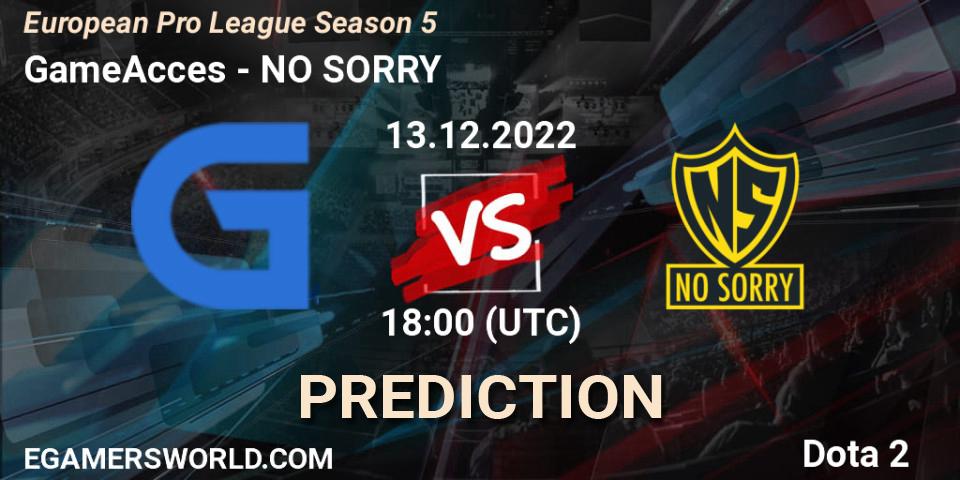 Prognose für das Spiel GameAcces VS NO SORRY. 12.12.22. Dota 2 - European Pro League Season 5