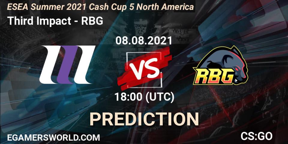 Prognose für das Spiel Third Impact VS RBG. 08.08.21. CS2 (CS:GO) - ESEA Cash Cup: North America - Summer 2021 #5