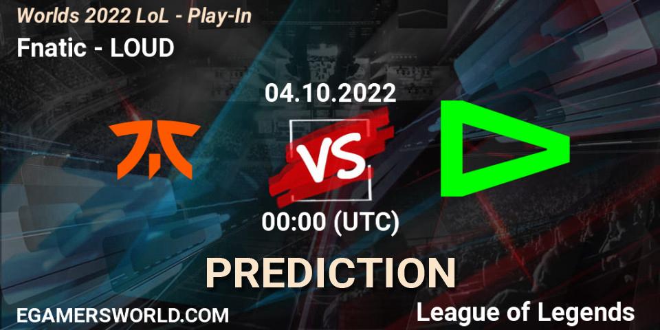 Prognose für das Spiel LOUD VS Fnatic. 01.10.2022 at 20:00. LoL - Worlds 2022 LoL - Play-In