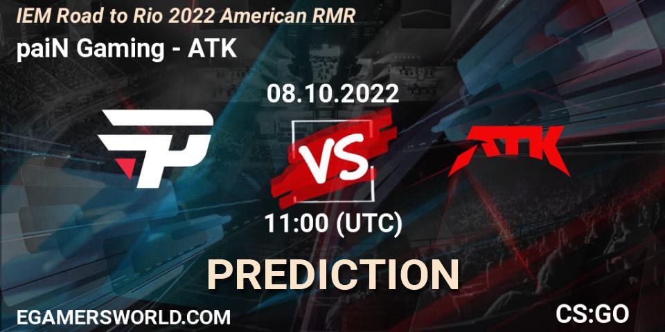 Prognose für das Spiel paiN Gaming VS ATK. 08.10.2022 at 11:00. Counter-Strike (CS2) - IEM Road to Rio 2022 American RMR