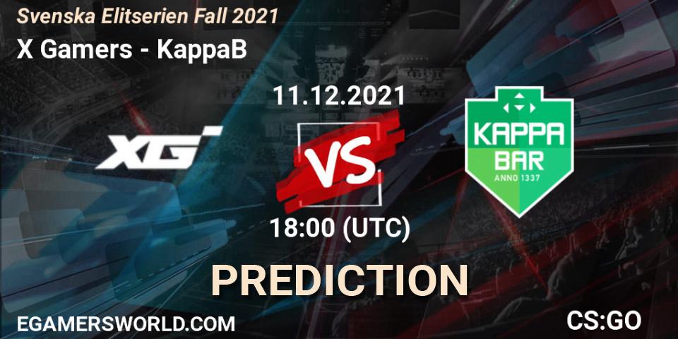 Prognose für das Spiel X Gamers VS KappaB. 11.12.2021 at 19:45. Counter-Strike (CS2) - Svenska Elitserien Fall 2021