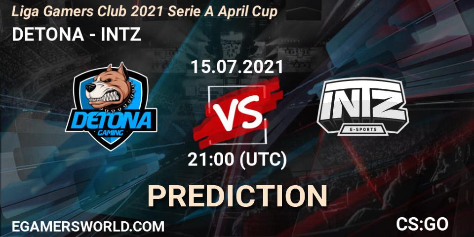Prognose für das Spiel DETONA VS INTZ. 15.07.2021 at 21:00. Counter-Strike (CS2) - Liga Gamers Club 2021 Serie A April Cup