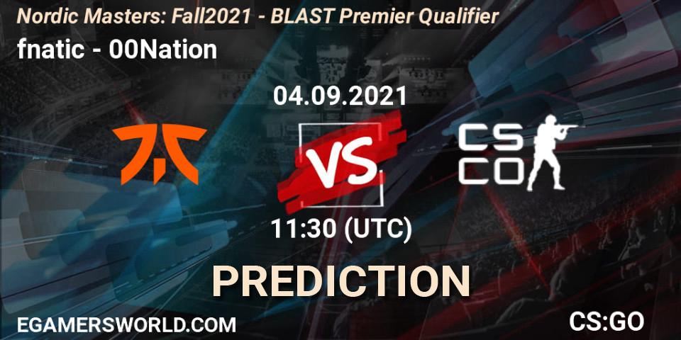 Prognose für das Spiel fnatic VS 00Nation. 04.09.2021 at 11:30. Counter-Strike (CS2) - Nordic Masters: Fall 2021 - BLAST Premier Qualifier