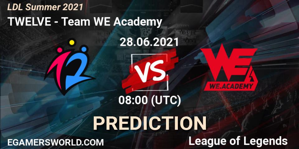 Prognose für das Spiel TWELVE VS Team WE Academy. 28.06.2021 at 09:30. LoL - LDL Summer 2021