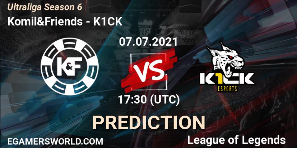 Prognose für das Spiel Komil&Friends VS K1CK. 15.06.2021 at 17:30. LoL - Ultraliga Season 6