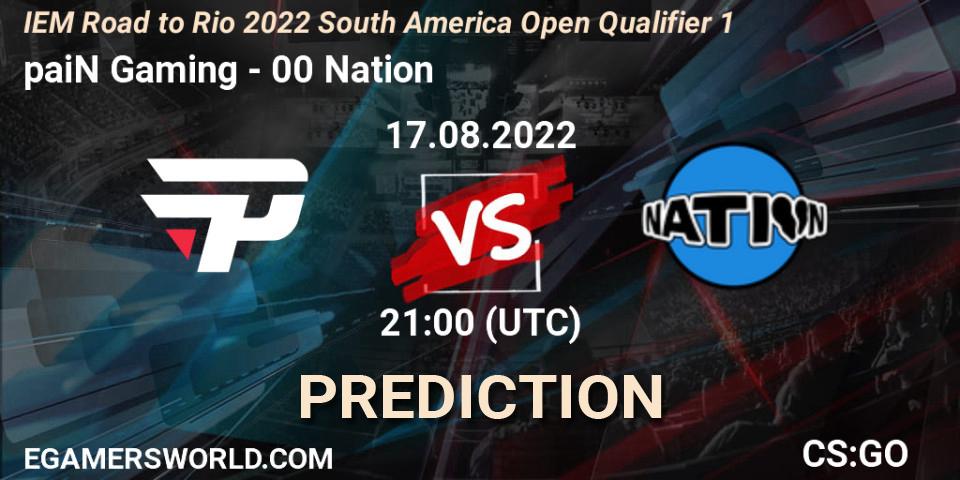 Prognose für das Spiel paiN Gaming VS 00 Nation. 17.08.2022 at 21:00. Counter-Strike (CS2) - IEM Road to Rio 2022 South America Open Qualifier 1