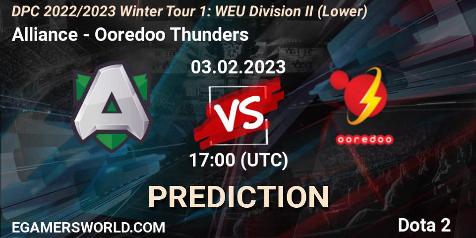 Prognose für das Spiel Alliance VS Ooredoo Thunders. 03.02.23. Dota 2 - DPC 2022/2023 Winter Tour 1: WEU Division II (Lower)