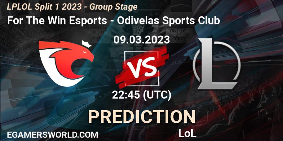 Prognose für das Spiel For The Win Esports VS Odivelas Sports Club. 09.03.2023 at 22:45. LoL - LPLOL Split 1 2023 - Group Stage