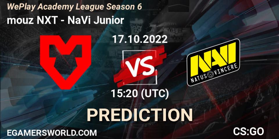 Prognose für das Spiel mouz NXT VS NaVi Junior. 17.10.2022 at 15:00. Counter-Strike (CS2) - WePlay Academy League Season 6