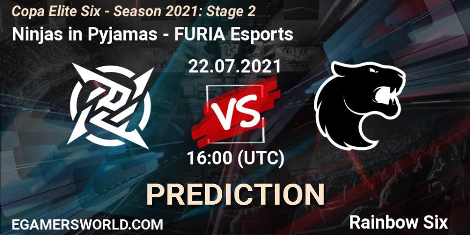 Prognose für das Spiel Ninjas in Pyjamas VS FURIA Esports. 22.07.2021 at 16:00. Rainbow Six - Copa Elite Six - Season 2021: Stage 2