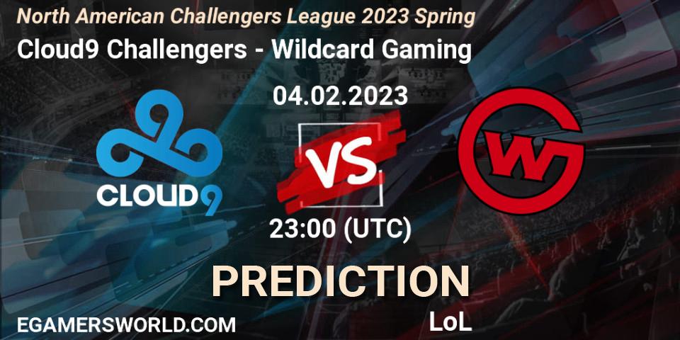 Prognose für das Spiel Cloud9 Challengers VS Wildcard Gaming. 04.02.23. LoL - NACL 2023 Spring - Group Stage