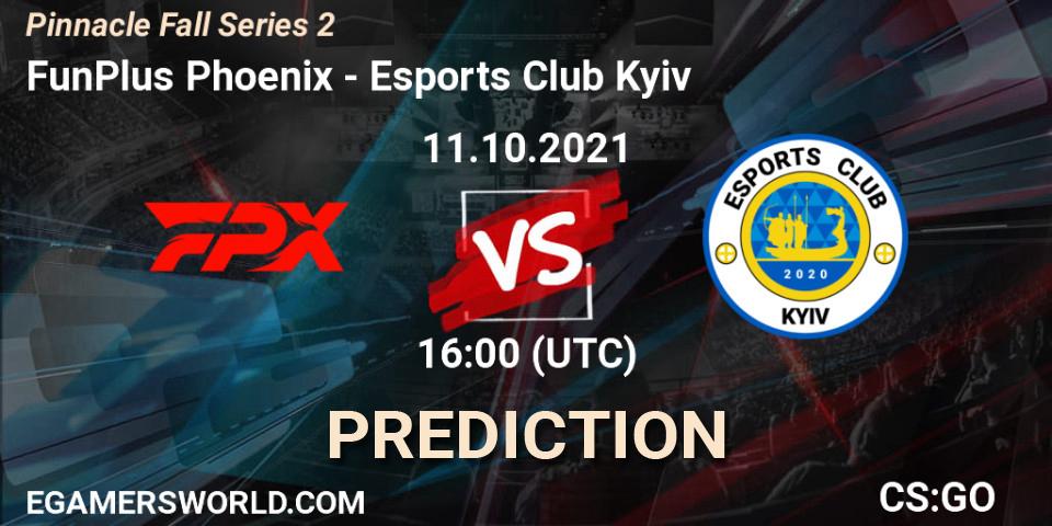 Prognose für das Spiel FunPlus Phoenix VS Esports Club Kyiv. 11.10.2021 at 16:00. Counter-Strike (CS2) - Pinnacle Fall Series #2