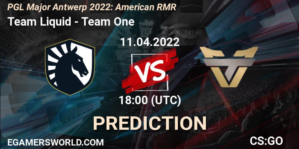Prognose für das Spiel Team Liquid VS Team One. 11.04.2022 at 18:25. Counter-Strike (CS2) - PGL Major Antwerp 2022: American RMR