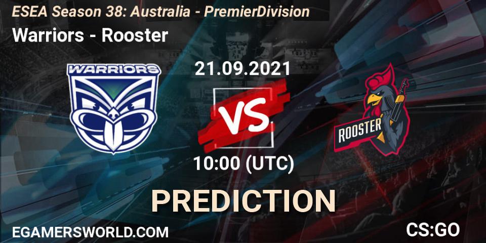 Prognose für das Spiel Warriors VS Rooster. 21.09.21. CS2 (CS:GO) - ESEA Season 38: Australia - Premier Division