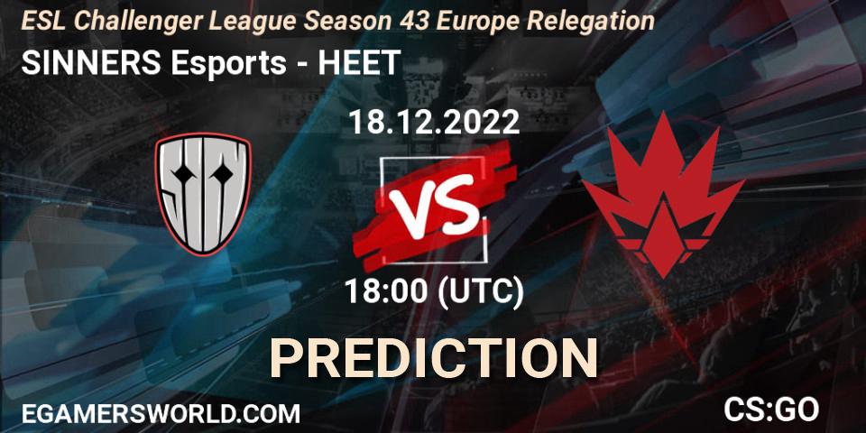 Prognose für das Spiel SINNERS Esports VS HEET. 18.12.22. CS2 (CS:GO) - ESL Challenger League Season 43 Europe Relegation