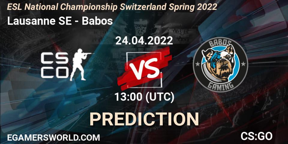 Prognose für das Spiel Lausanne-Sport Esports VS Babos. 24.04.2022 at 13:05. Counter-Strike (CS2) - ESL Swiss League Season 7